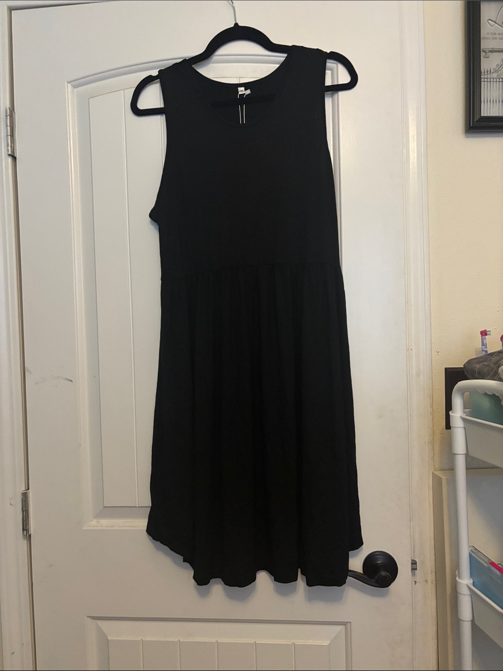 Women’s Black Sleeveless Midi Dress with Gathered Waist
